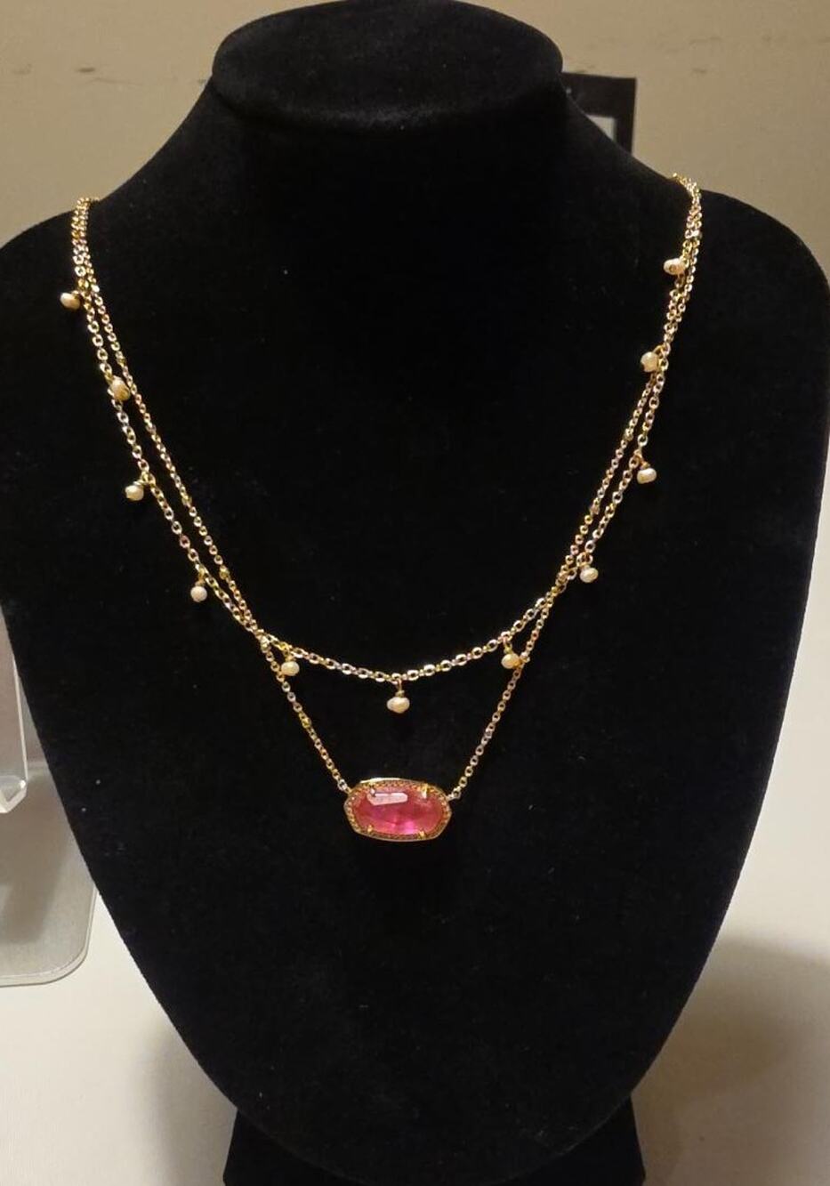 Kendra Scott Elisa Gold Pearl Multi Strand Necklace Pink Azalea Illusion